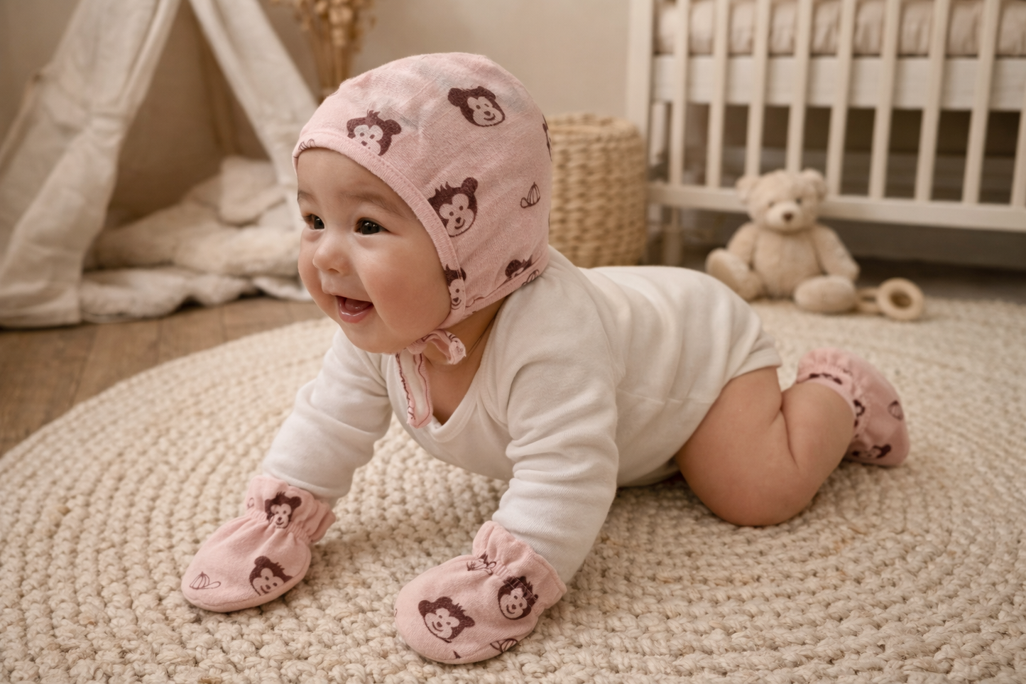 Combo- Organic Muslin Mittens, Booties and Cap - choose your story!!!
