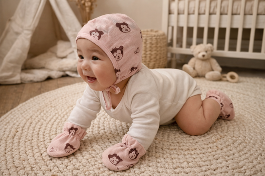 Combo- Organic Muslin Mittens, Booties and Cap - choose your story!!!