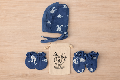 Combo- Organic Muslin Mittens, Booties and Cap - choose your story!!!