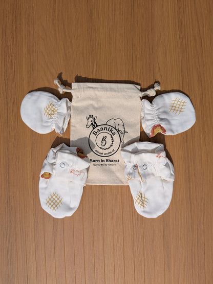 Organic Muslin Mittens and Booties Combo - choose your story!!!